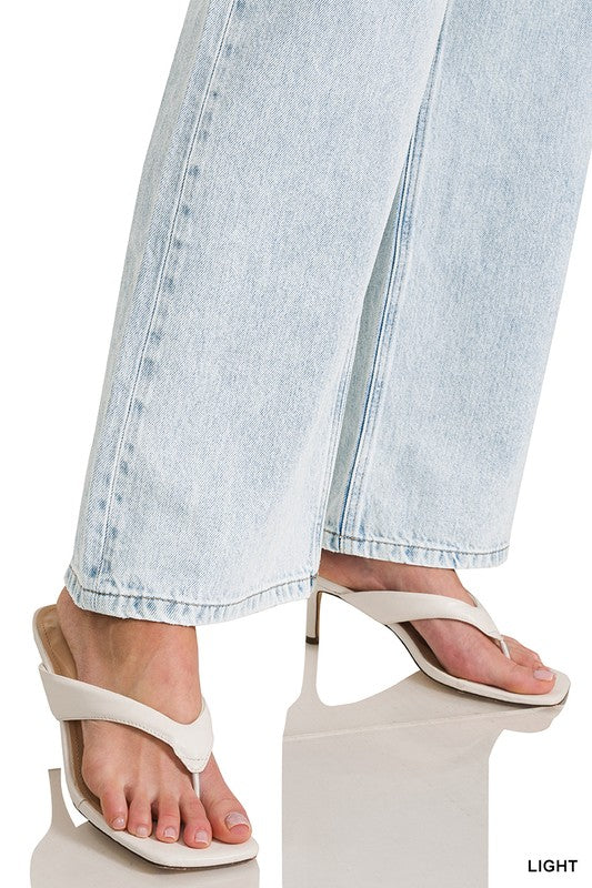 High Waist Wide Leg Straight Jeans Light Denim