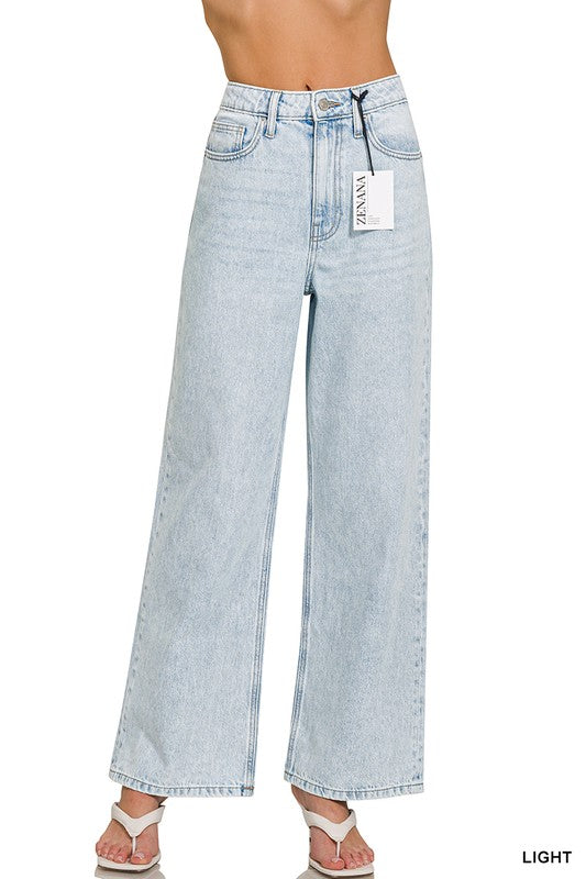 High Waist Wide Leg Straight Jeans Light Denim