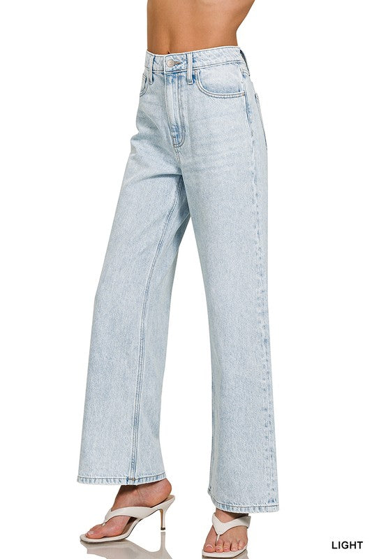 High Waist Wide Leg Straight Jeans Light Denim