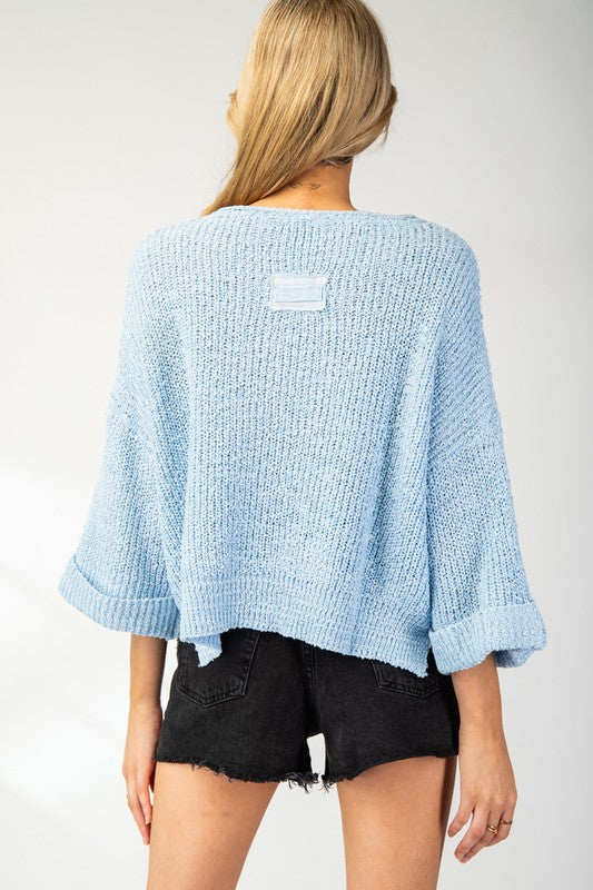 Textured V-Neck Sweater Periwinkle