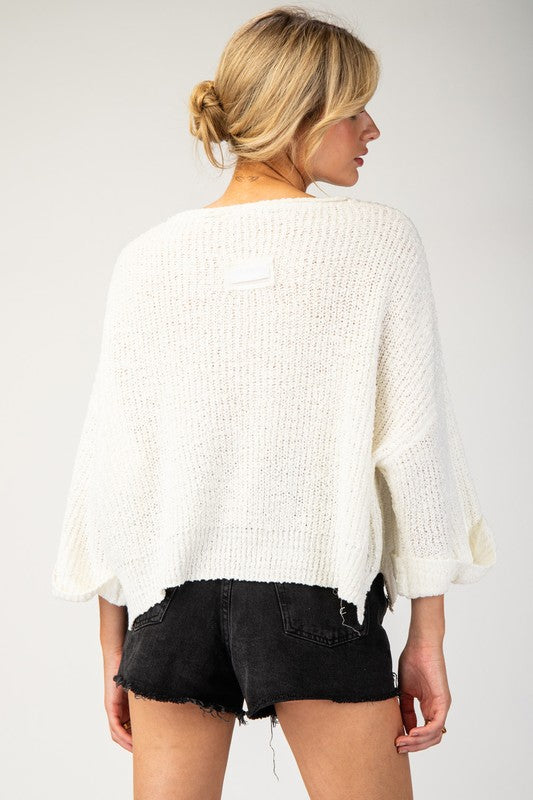 Textured V-Neck Sweater Off White