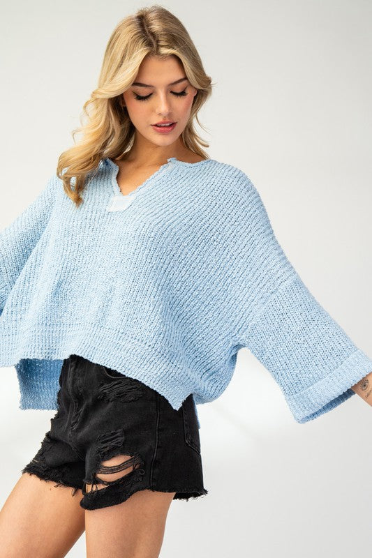 Textured V-Neck Sweater Periwinkle