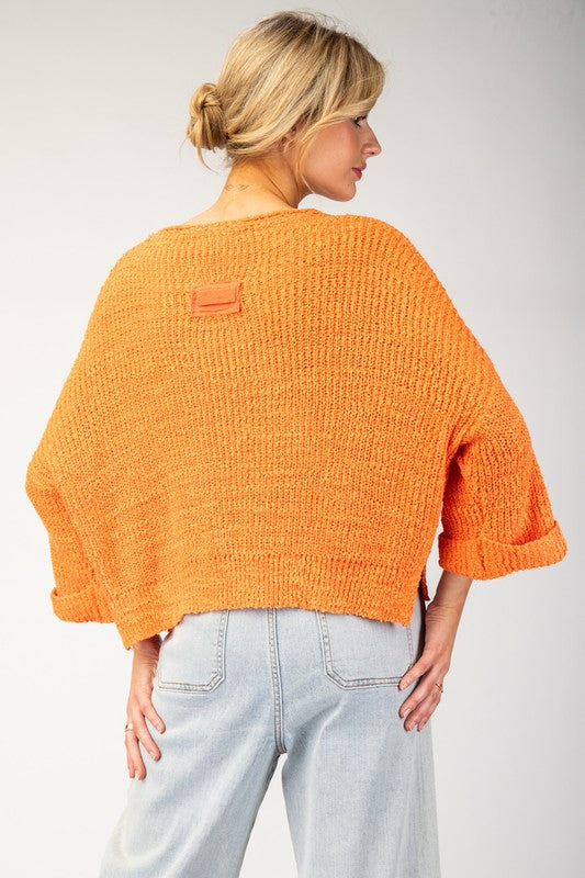 Textured V-Neck Sweater Tangerine