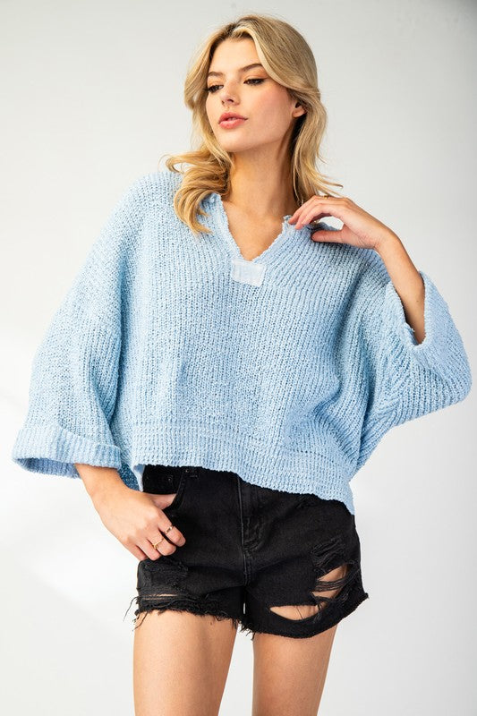 Textured V-Neck Sweater Periwinkle