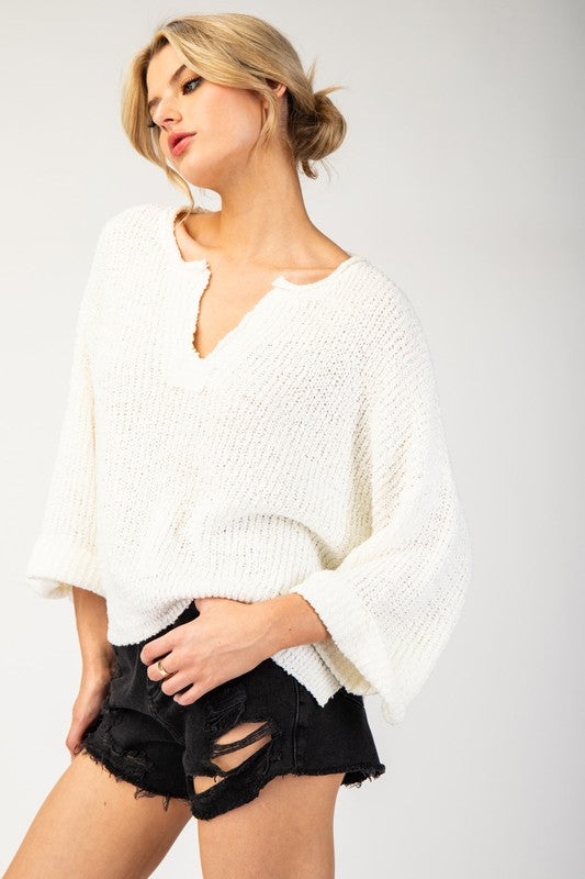 Textured V-Neck Sweater Off White
