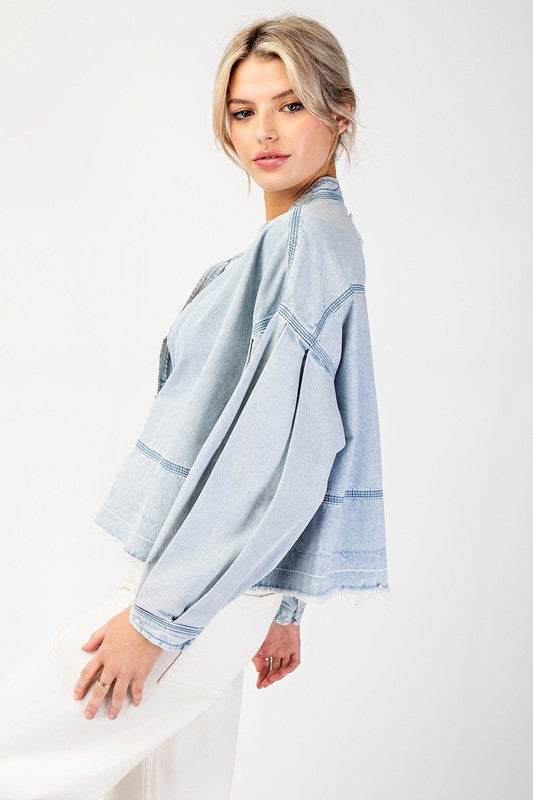 Mineral Washed V-Neck Top Denim