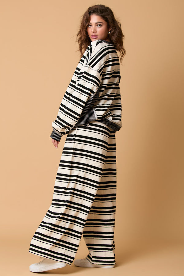 Striped Mixed Loose Fit Pants Black/Cream