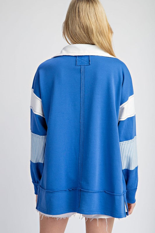 Soft Washed Color Block Top Royal Blue