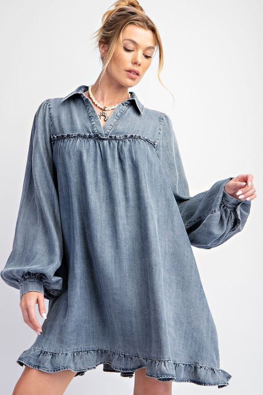 white christmas dresses The Jean Dress: Strapless Ruffle Denim Dress