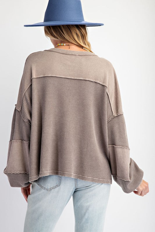Mineral Washed Thermal Henley Top Ash Brown