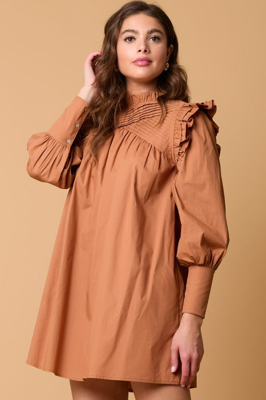 brown long sleeve mini dress Deep V Ruched A-Line Dress ZINNTRA Mini dresses A large back cutout and thigh Long Sleeve Mini Dress Light