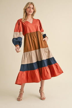 Striped Tiered Layer Midi Dress Brick - Southern Fashion Boutique Bliss Striped Tiered Layer Midi Dress Brick - Southern Fashion Boutique Bliss