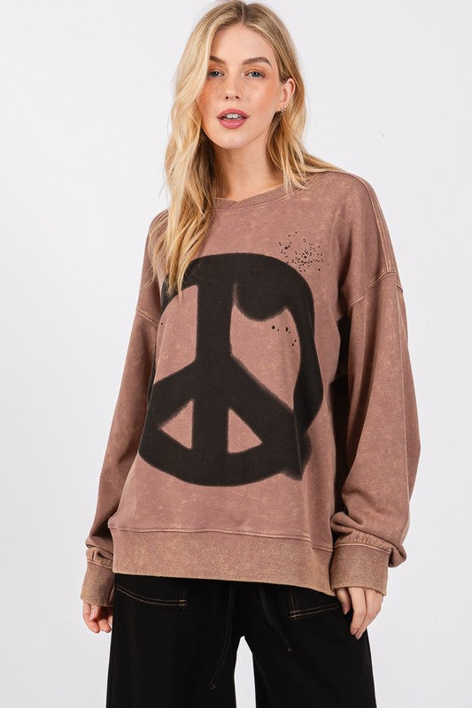 Washed Peace Sign Sweatshirt Coco