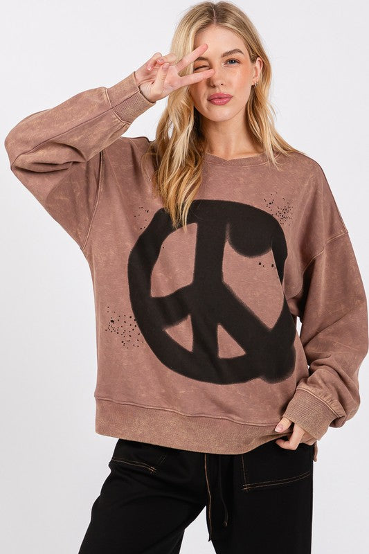 Washed Peace Sign Sweatshirt Coco