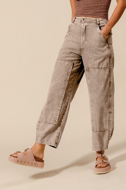 Mineral Washed Wide Leg Pants Taupe