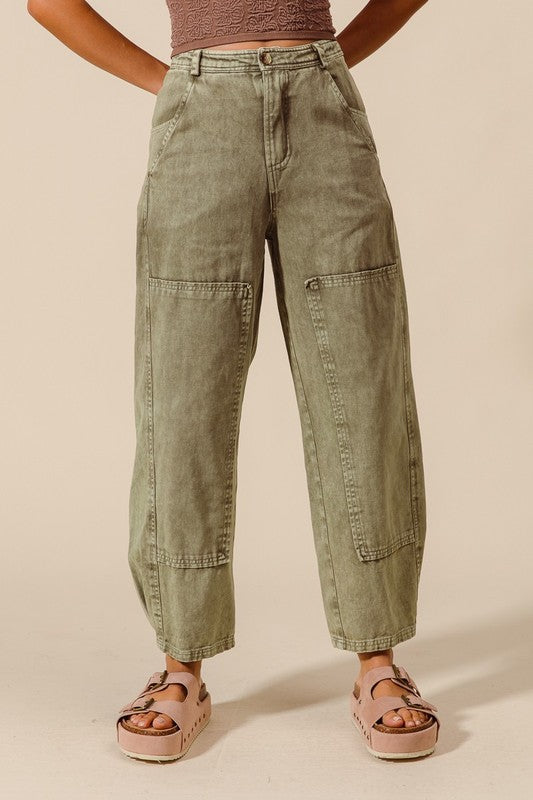 Mineral Washed Wide Leg Pants Light Olive