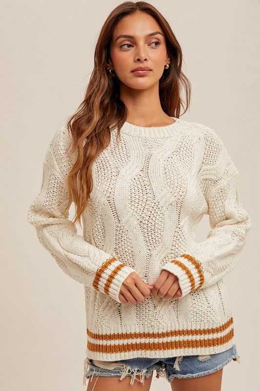 Speckle Yarn Cable Knit Sweater White