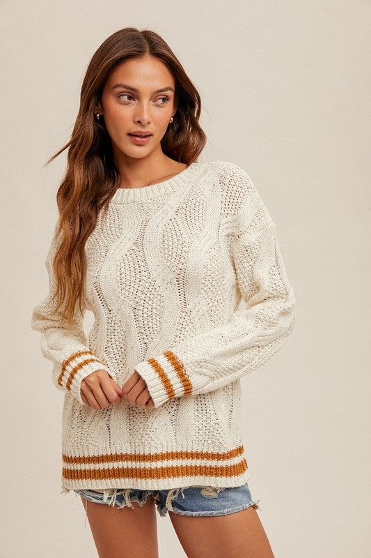 Speckle Yarn Cable Knit Sweater White
