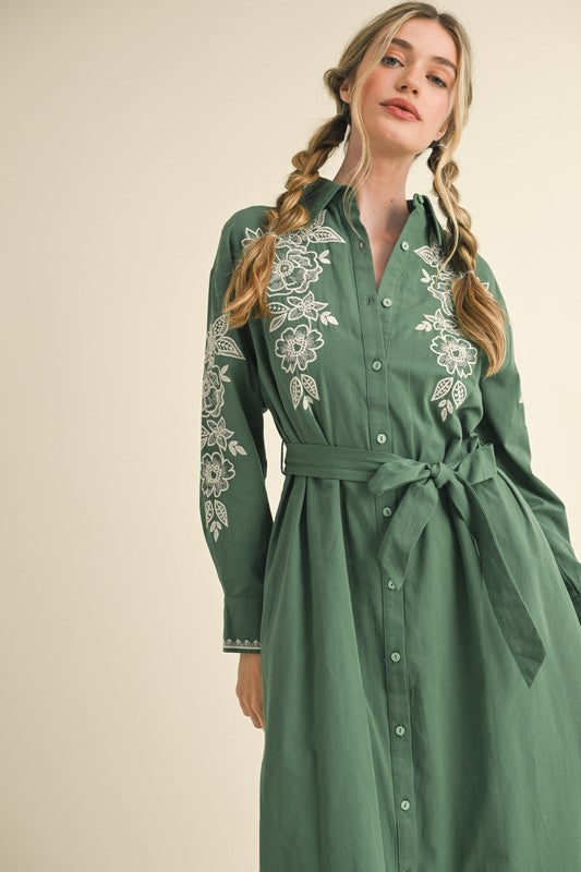Floral Embroidered Midi Dress Hunter Green - Southern Fashion Boutique Bliss Floral Embroidered Midi Dress Hunter Green - Southern Fashion Boutique Bliss