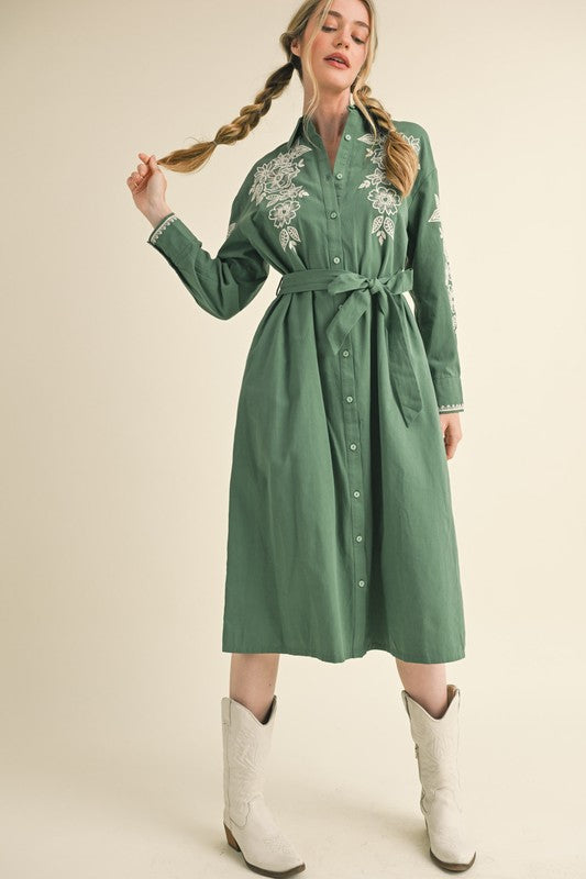 Floral Embroidered Midi Dress Hunter Green - Southern Fashion Boutique Bliss Floral Embroidered Midi Dress Hunter Green - Southern Fashion Boutique Bliss