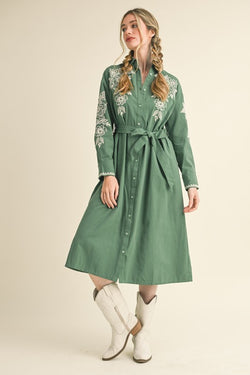 Floral Embroidered Midi Dress Hunter Green - Southern Fashion Boutique Bliss Floral Embroidered Midi Dress Hunter Green - Southern Fashion Boutique Bliss
