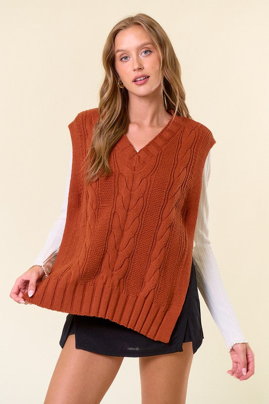 V-Neck Drop Shoulder Sweater Vest Camel