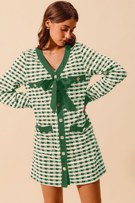 Plaid Tweed Buttoned Dress Green - Southern Fashion Boutique Bliss