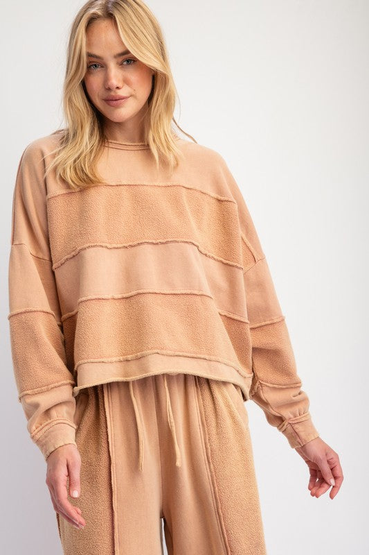 Brushed Terry Knit Mineral Washed Top Toast