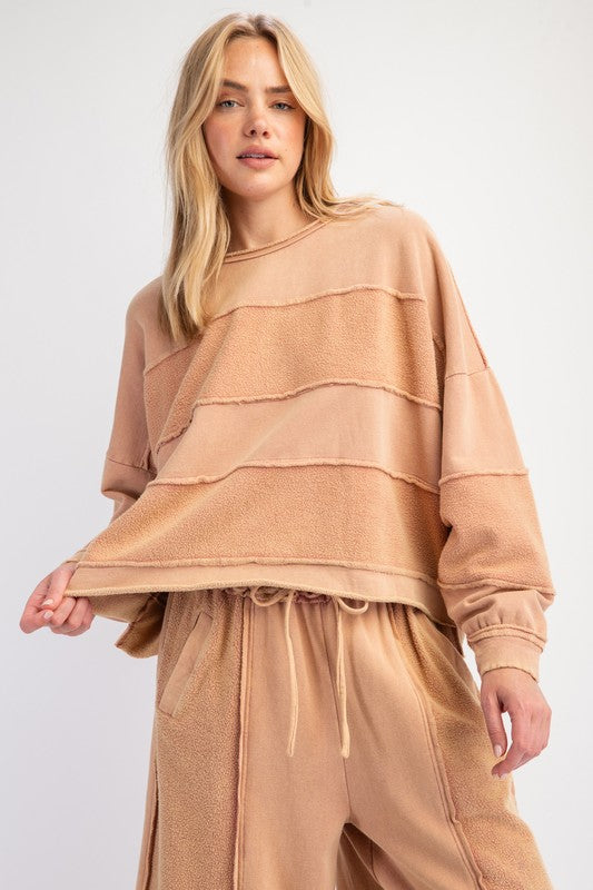 Brushed Terry Knit Mineral Washed Top Toast