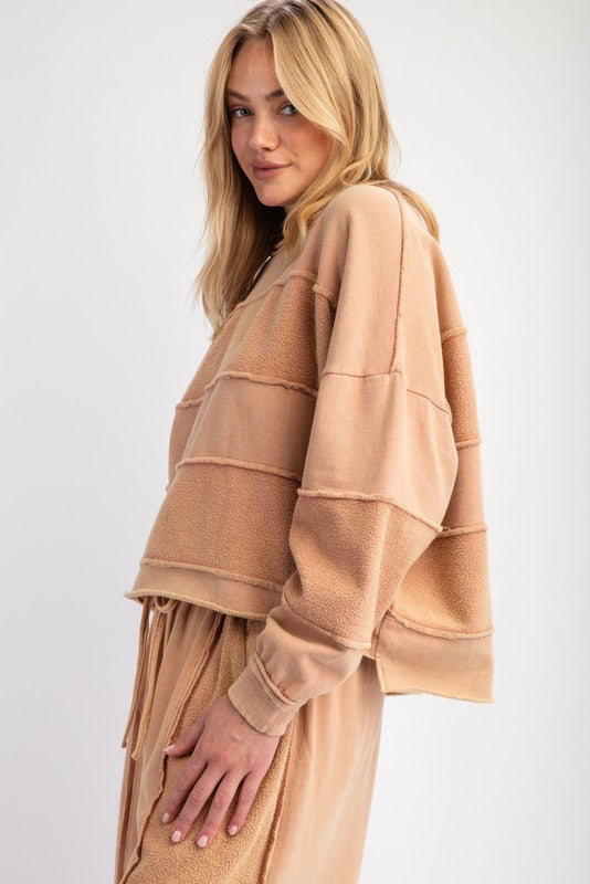 Brushed Terry Knit Mineral Washed Top Toast