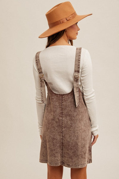 Snow Wash Twill Overall Dress Brown - Southern Fashion Boutique Bliss Snow Wash Twill Overall Dress Brown - Southern Fashion Boutique Bliss