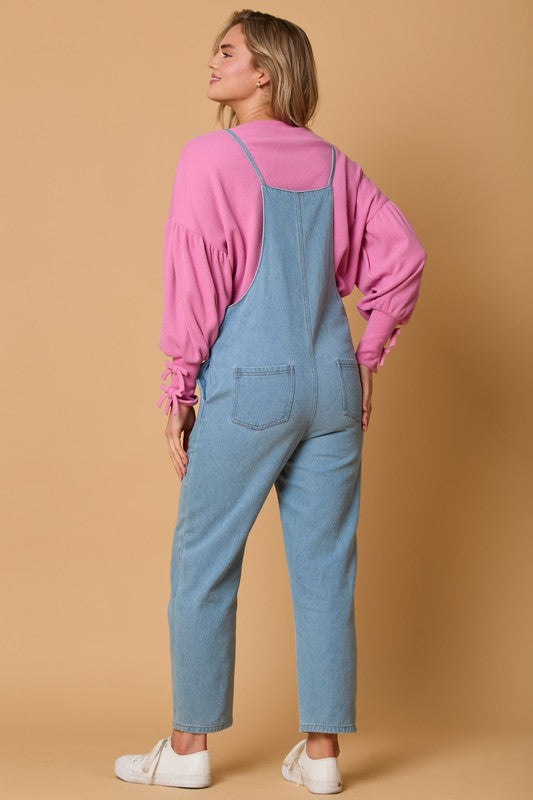 Denim Romper With Ribbon Bow Denim