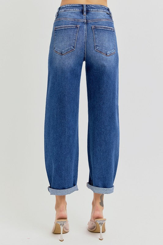 High Rise Crop Mild Barrel Jeans Medium Denim