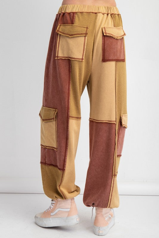 Color Block Terry Knit Cargo Pants Camel