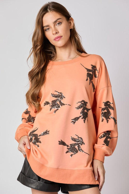 French Terry Top with Sequins Witch Orange