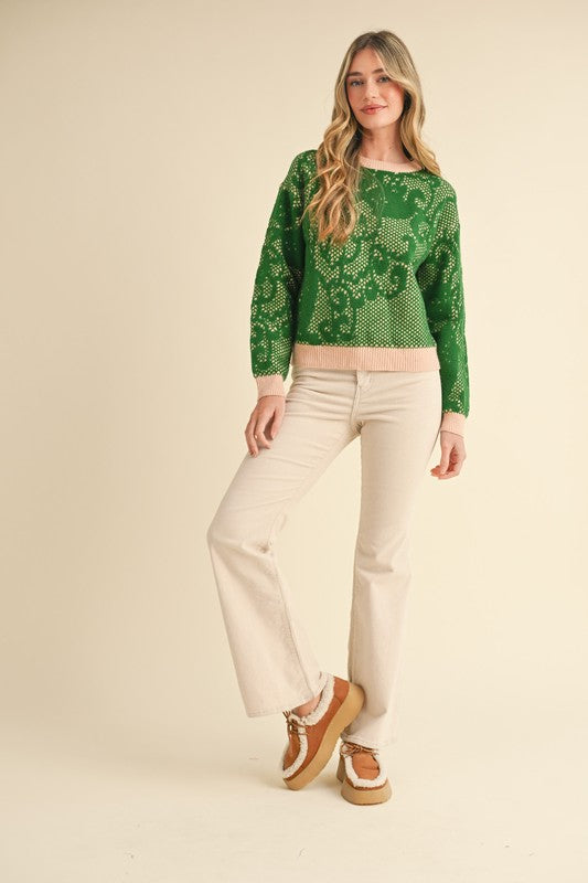 Lace Knit Pattern Sweater Green - Southern Fashion Boutique Bliss