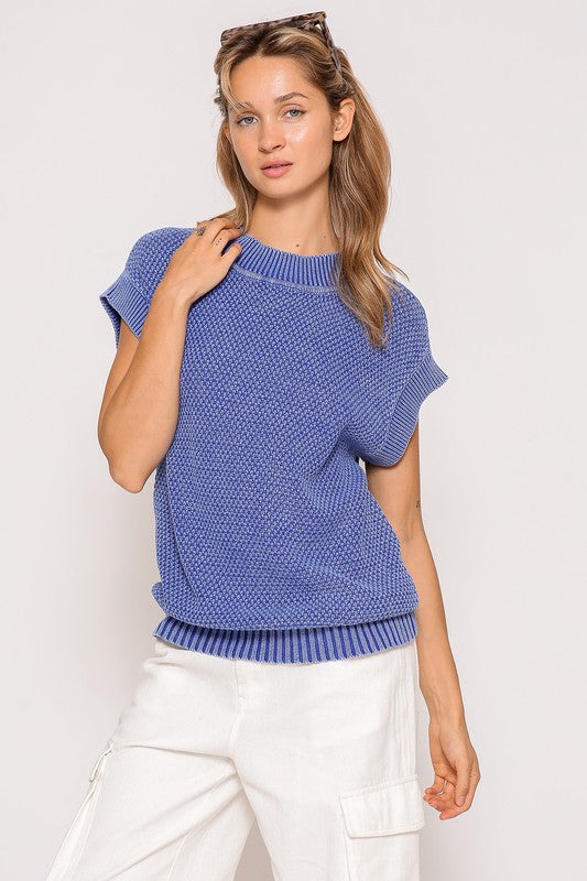 Cap Sleeve Mineral Wash Sweater Royal