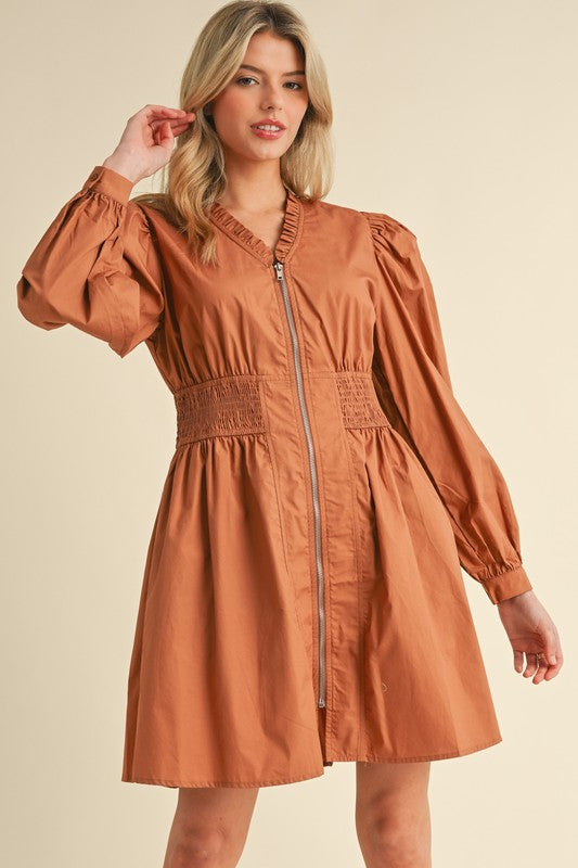 Cotton Voluminous Sleeves Dress Toffee