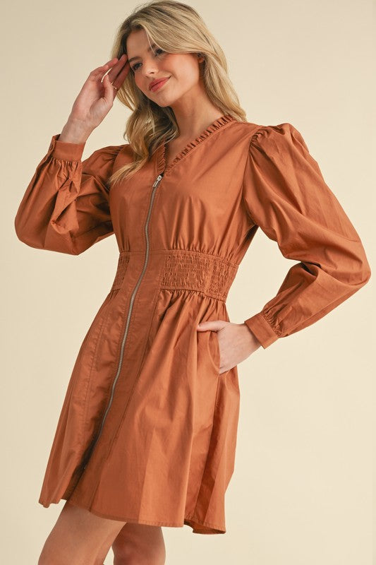 Cotton Voluminous Sleeves Dress Toffee