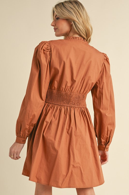 Cotton Voluminous Sleeves Dress Toffee