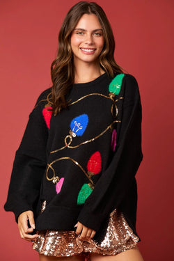 Christmas Lights Sequins & Fur Sweater Black - Southern Fashion Boutique Bliss Christmas Lights Sequins & Fur Sweater Black - Southern Fashion Boutique Bliss