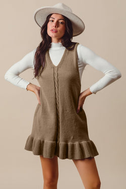 Sleeveless V-Neck Sweater Dress Taupe - Southern Fashion Boutique Bliss