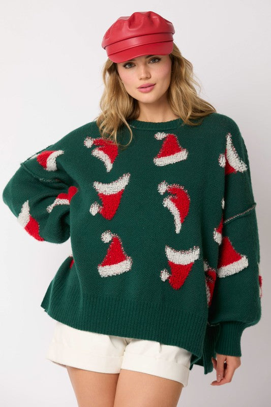 Christmas Santa Hat Sweater Green