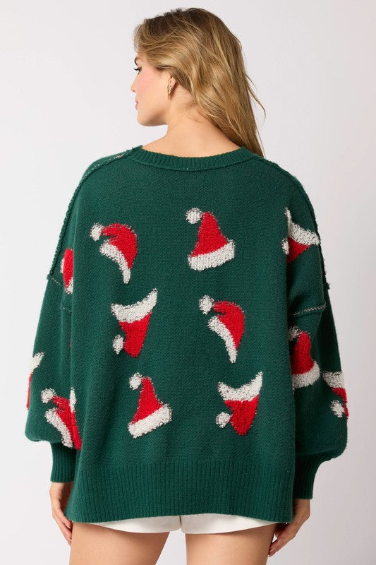 Christmas Santa Hat Sweater Green
