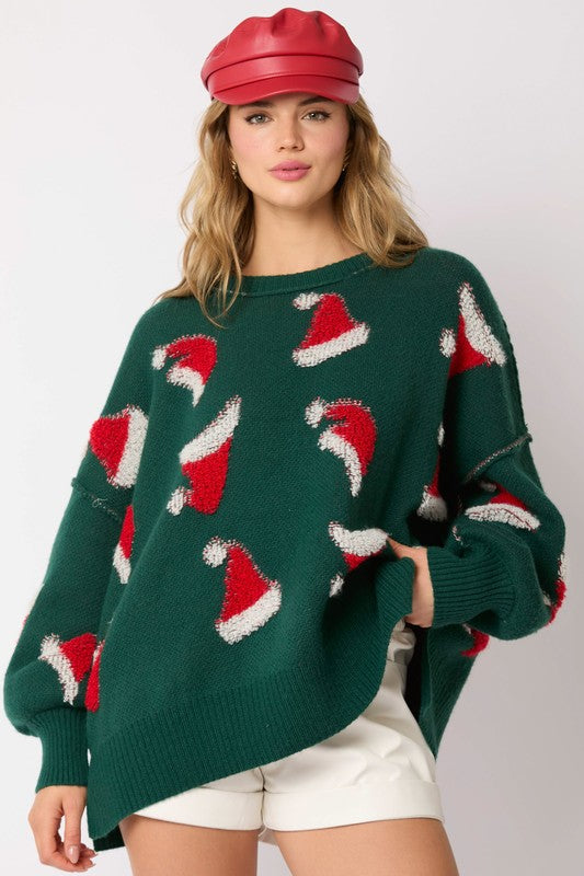 Christmas Santa Hat Sweater Green