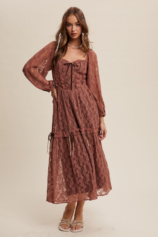 Corset Style Lace Long Sleeve Maxi Dress Rosewood - Southern Fashion Boutique Bliss Corset Style Lace Long Sleeve Maxi Dress Rosewood - Southern Fashion Boutique Bliss