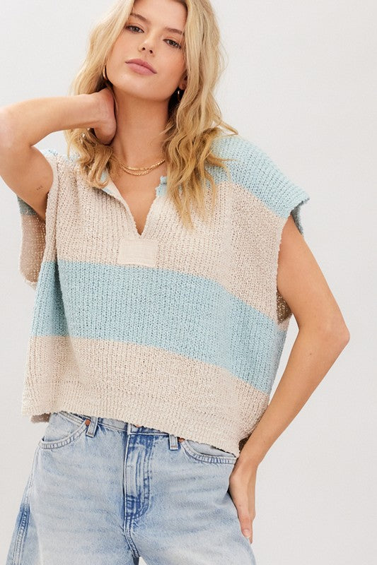 Striped Sleeveless Sweater Mint