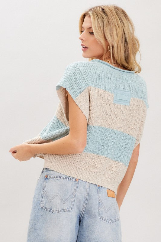 Striped Sleeveless Sweater Mint