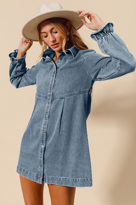 Washed Denim Button Down Mini Dress Denim - Southern Fashion Boutique Bliss Washed Denim Button Down Mini Dress Denim - Southern Fashion Boutique Bliss