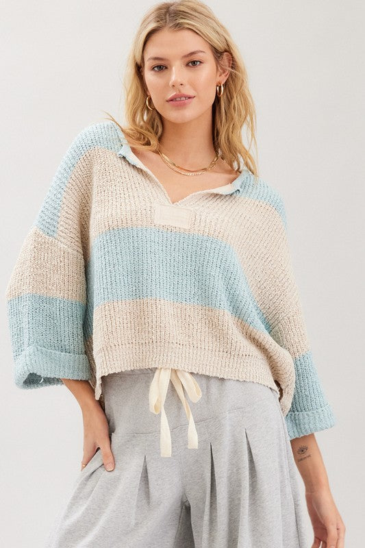 Striped Patch Sweater Mint